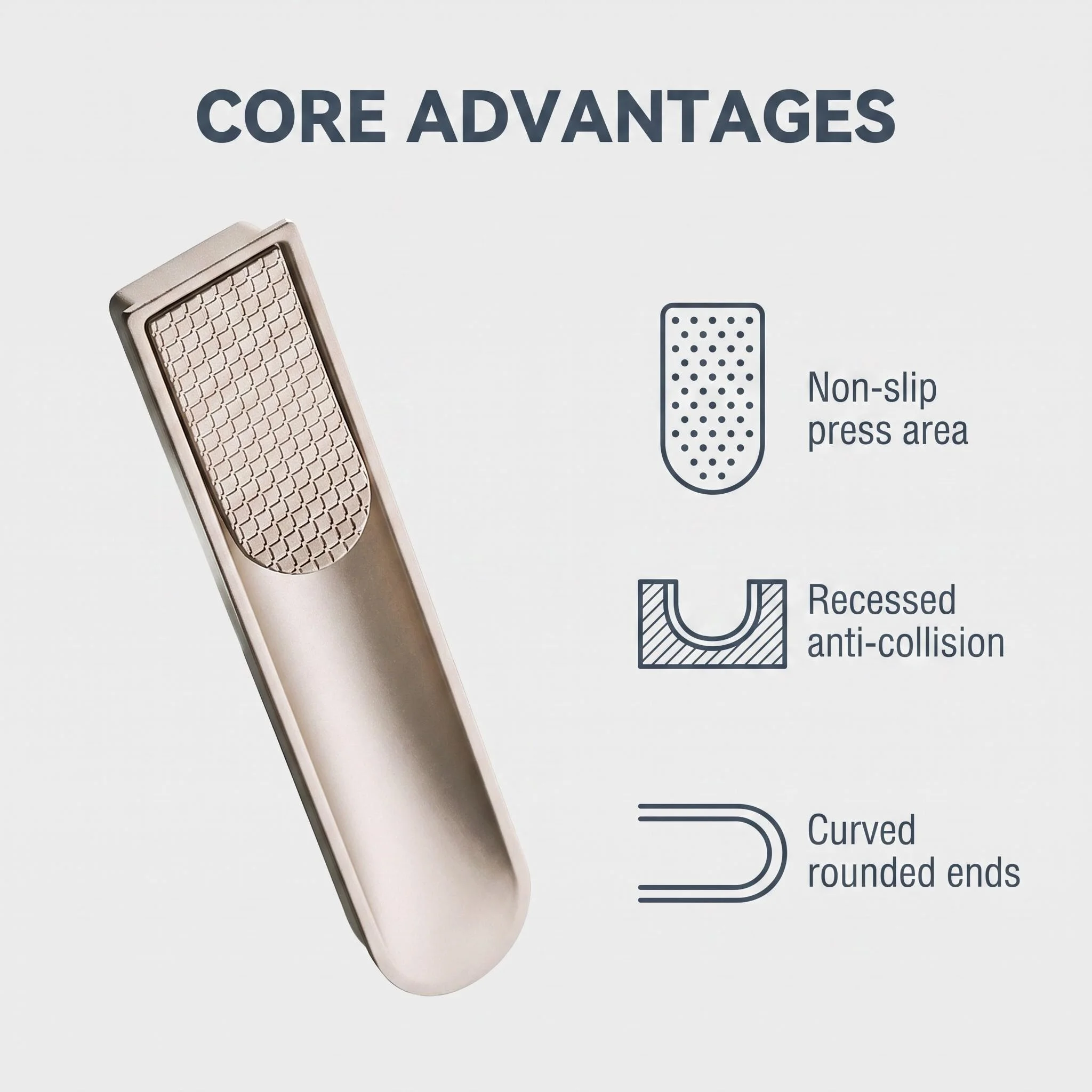 Zinc Alloy Recessed Hidden Embedded Cabinet Handle, Non-Slip Flush Pull for Wardrobe Drawer, Moonlight Grey / Milan Gold