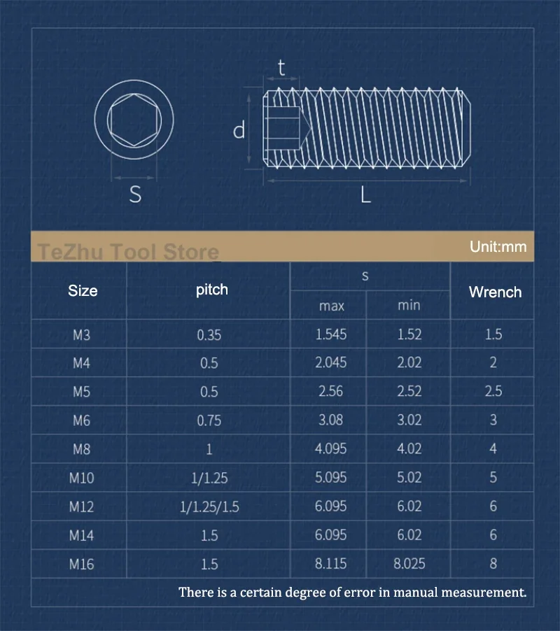 M3-M16 304 Stainless Steel Fine Thread Set Screw Headless Length 3-50mm Hexagon Socket Allen Cup Point Grub Bolt