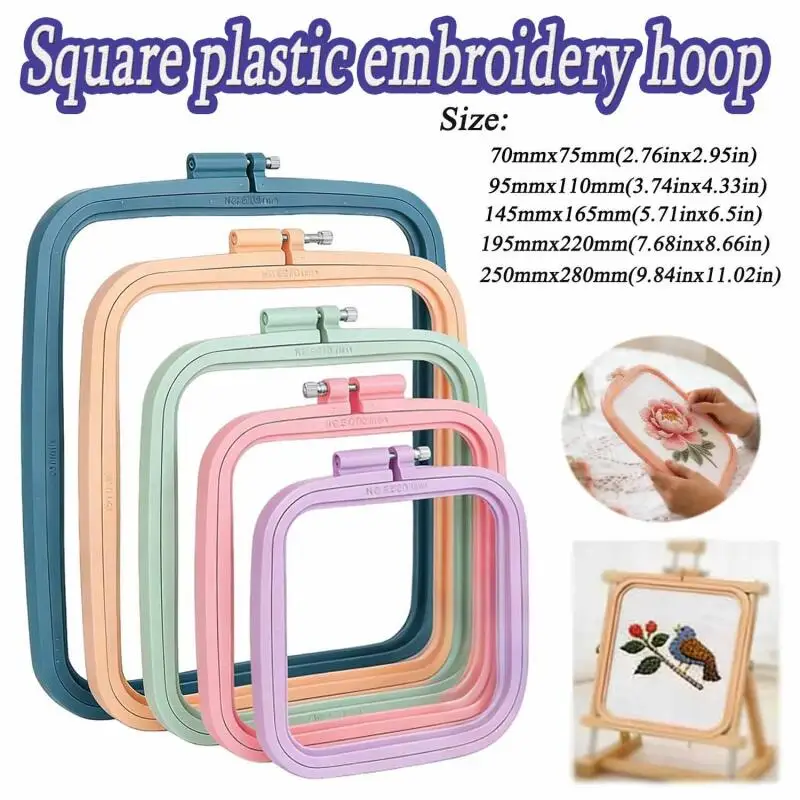 Plastic DIY Embroidery Hoops Square Shape Cross Stitch Hoops Frame Ring Household Craft Embroidery Set Sewing Accessories 5 Size