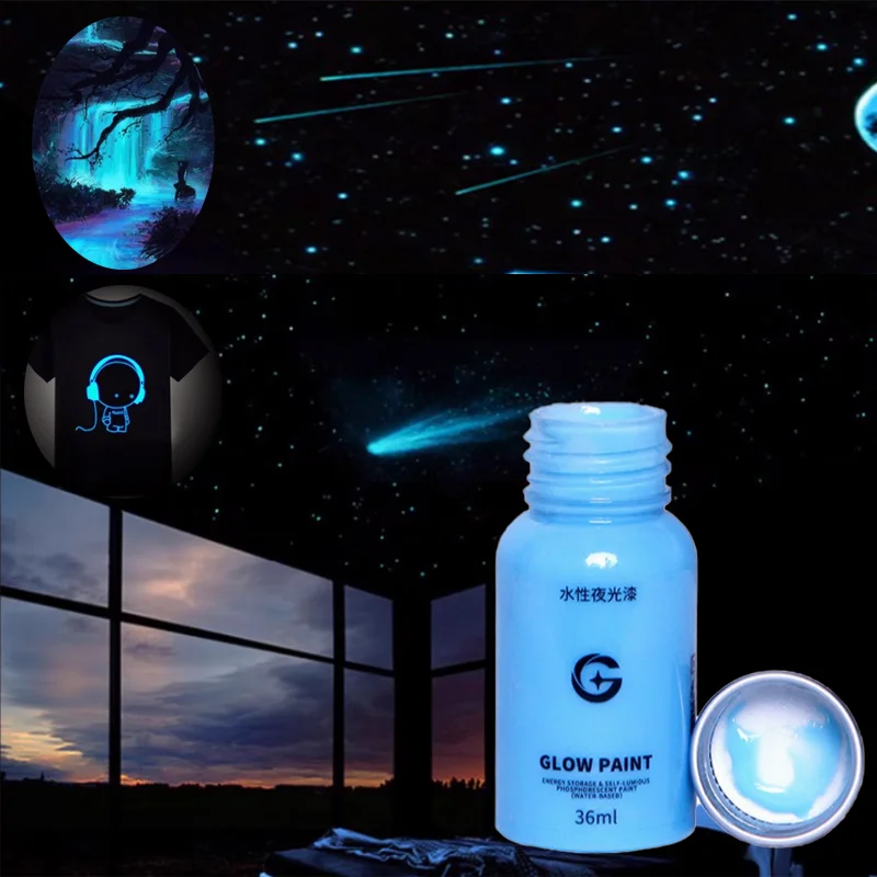 36ml Water-based Luminous Paint Waterproof Brightness Strong for Wall Graffiti Clothing Painting DIY Crafts Festival Decoration