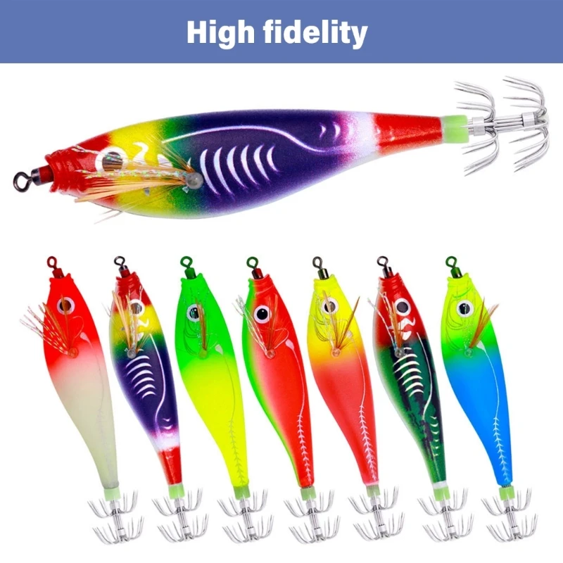 Night Fishing Lures Length 95mm Squid Glow Shrimp Lures Squid Octopus Hook Artificial Squid Shrimp Hard Baits DropShipping