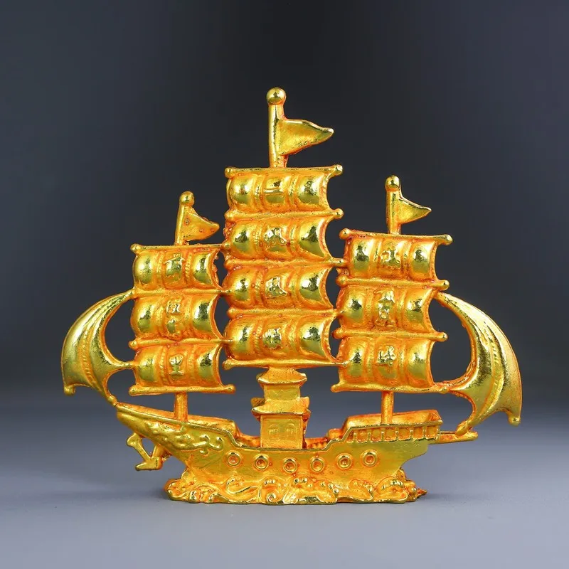 Antique gilded copper sailboat ornament, symbolizing smooth sailing a bright future, suitable for gifting, office and home d