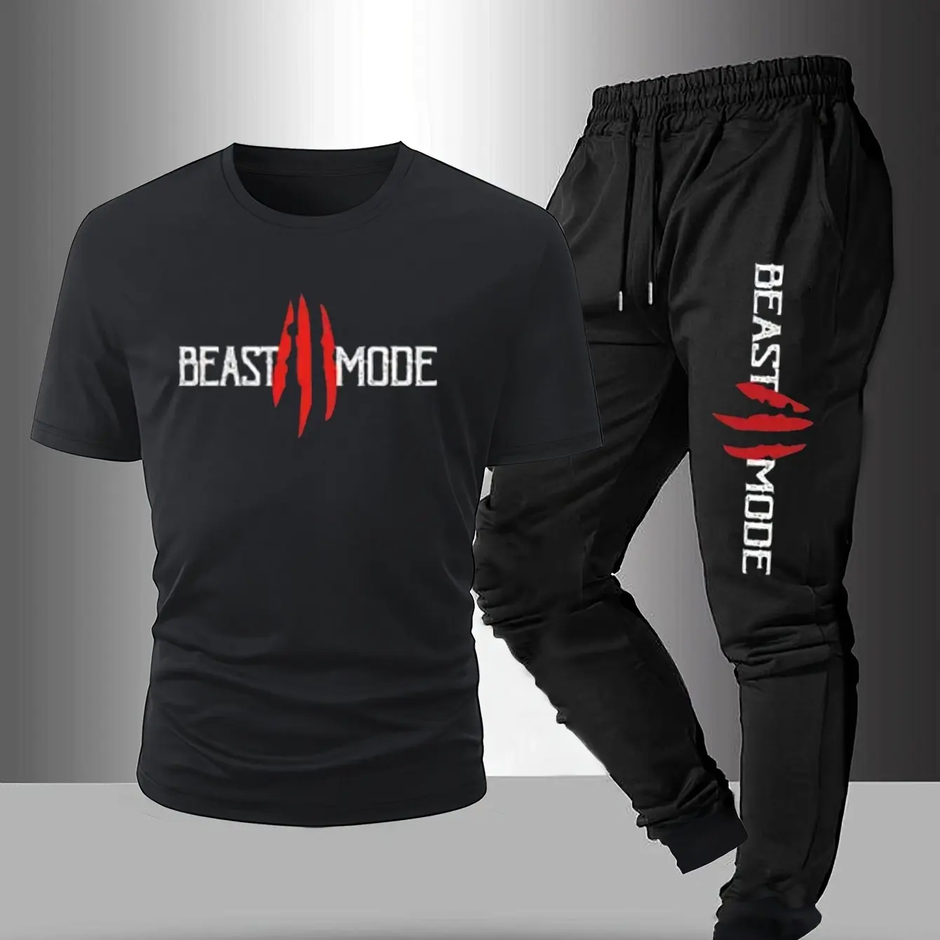 Men's short-sleeved t-shirt and pants set spring/summer paw print letter-print crew-neck short-sleeved t-shirt sports pants set