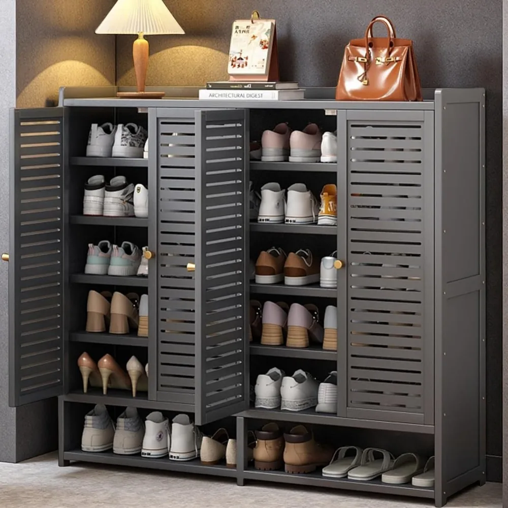 8-Tier Bamboo Shoe Storage Cabinet with Doors, Freestanding for 36-40 Pairs, Ideal for Entryway and Sneakers