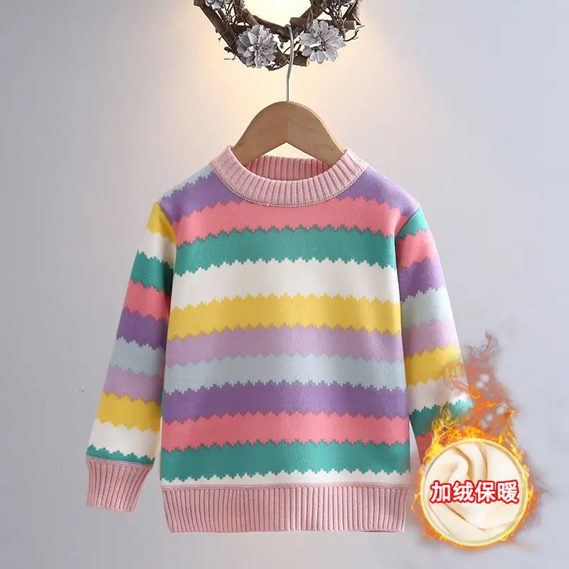 Girls' sweater thickened autumn and winter new fashionable and good-looking children's knitted sweater girls' top
