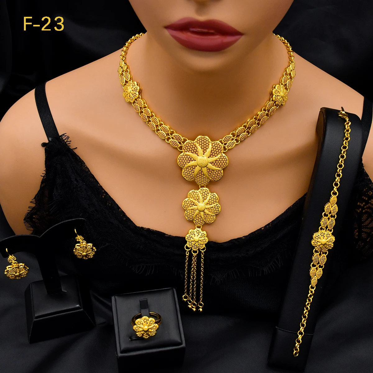 Dubai Indisches 24k Vergoldetes Schmuckset für Damen Party Arabische Afrikanische Lange Halsketten-Sets Braut Hochzeitsgeschenke Schmucksets – Detail 1