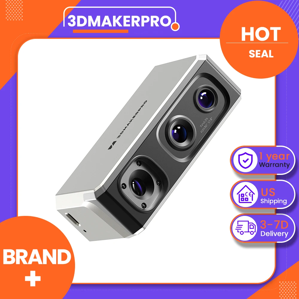 3DMakerpro Seal 3D Scanner, 0.01mm Accuracy, 0.05mm Resolution, 10fps Frame Rate, Visual Tracking, Anti-Shaking, Color Scanning, 100x75mm Single Capture Range, 180-280mm Work Distance