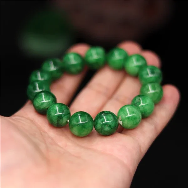 Natural Green Jade Beads Bangle Bracelet Charm Jadeite Jewellery Fashion Accessories Hand-Carved Amulet Gifts for Women Men