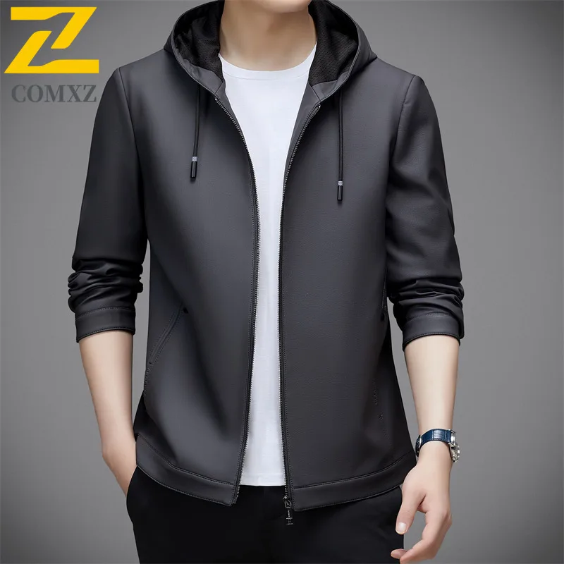 Mens Leather Jacket 2025 Autumn New Light Luxury Hooded Leather Coat Business Casual Stylish Wear Premium Quality Jackets