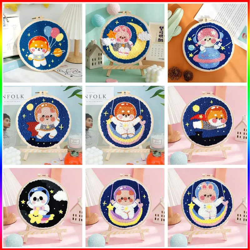

Diy Punch Needle Kit Planet Animals Crafts For Beginner Needle Embroidery Starter Kits For Diy Cross Stitch Home Decor