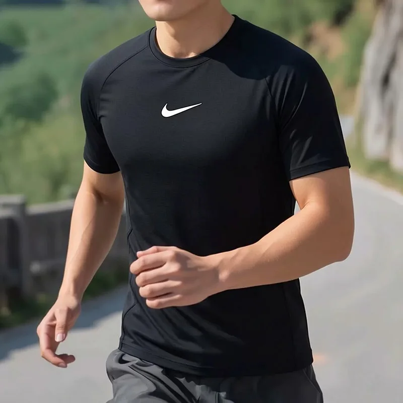 

Nike Men's Black Tight-Fitting Sports T-Shirt - Summer New Design Fitness Training Quick-Drying Top Short Sleeve FB7933-010