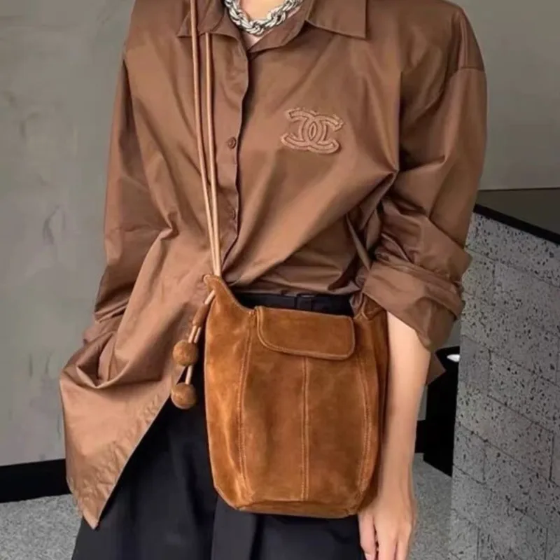 

JIAERDI Retro Matte Pumpkin Shoulder Bag Women Suede Soft Large Capacity Bucket Bag Ladies Fashion Daily Versatile Crossbody Bag