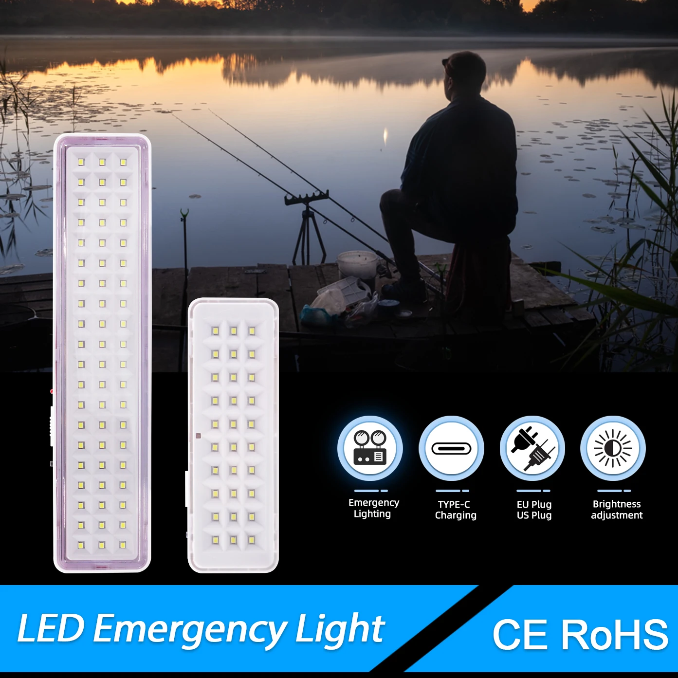 

30/60 LED Emergency Lamp Portable Emergency Evacuation Light Wall-mounted Smart Home LED Bulb 3 Modes Dimmable Camping Lights