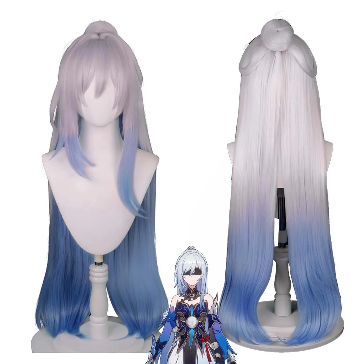 Honkai Star Rail Jingliu Cosplay Wig High Temperature Fiber Long Silver White Gradient Hairs Adjustable Cap Halloween Role Play