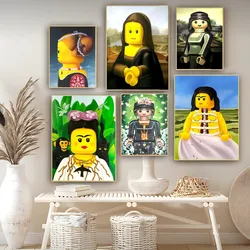 Abstract Funny Mona Lisa Legos Poster Sticky HD Quality Wall Art Retro Posters for Home Kawaii Room Decor