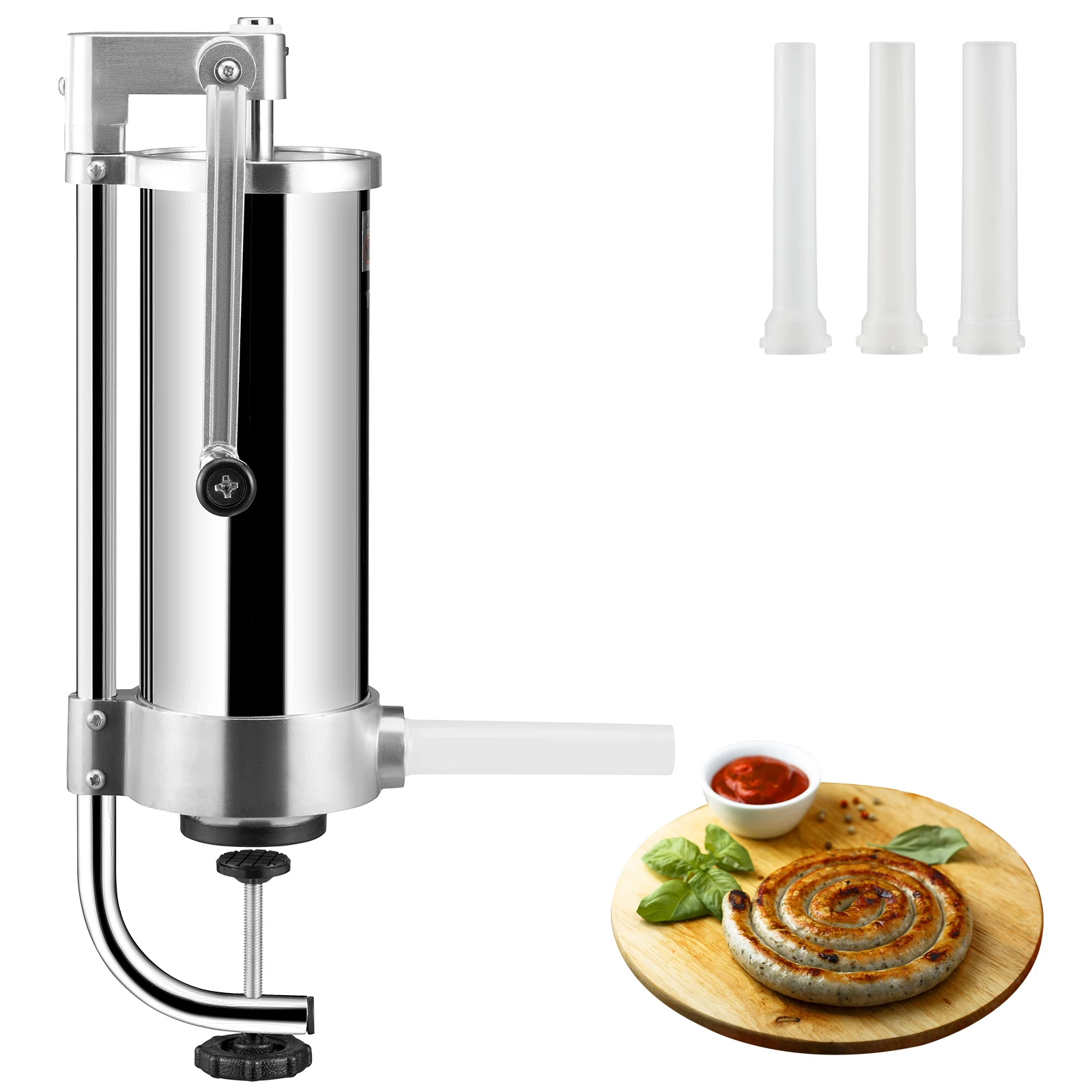 VEVOR 1.5/3L Capacity Vertical Sausage Stuffer Food Filling Processors with 3 Stuffing Tubes Kitchen Accessories Home Appliance