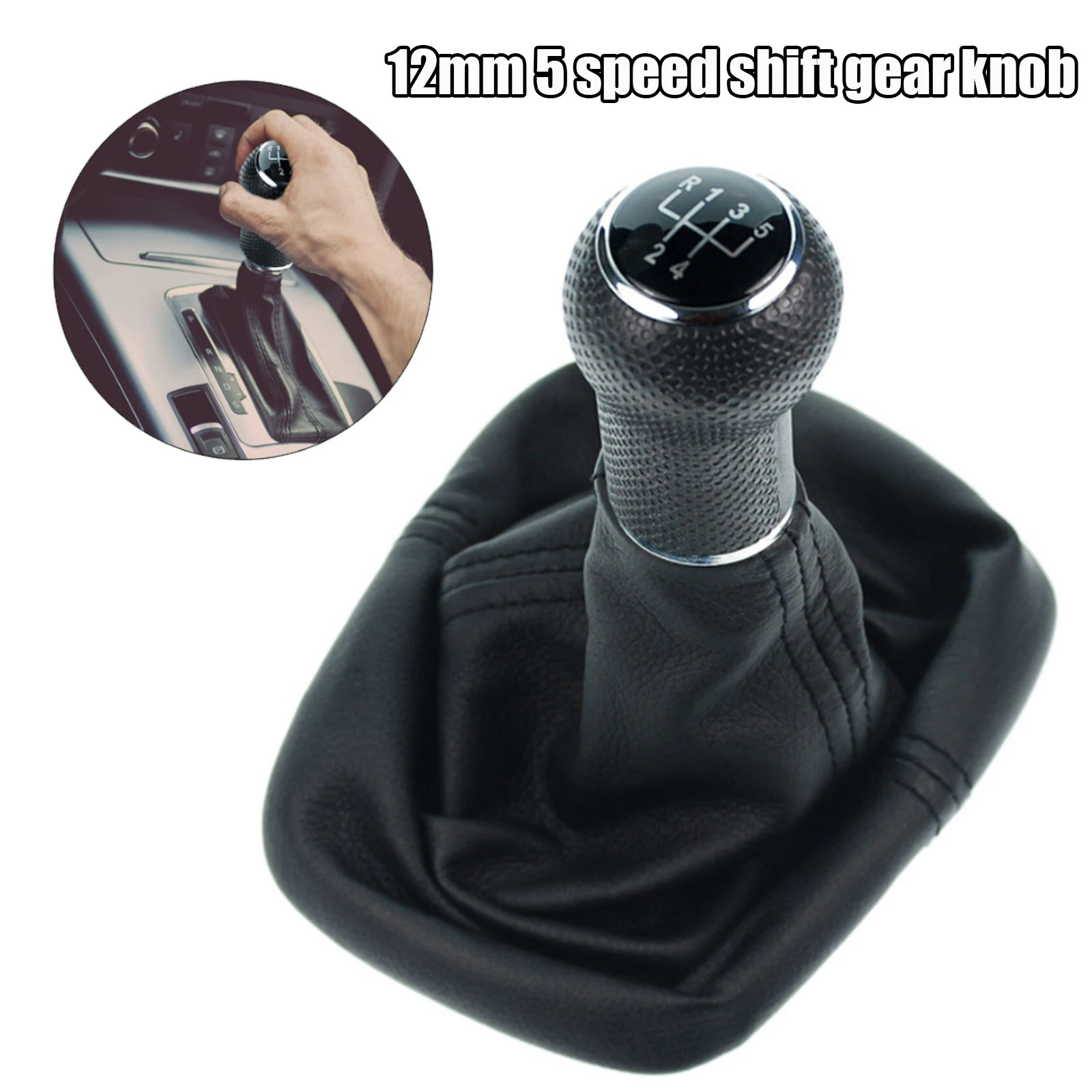 12mm for Volkswagen VW Golf 4 IV MK4 GTI R32 Bora Jetta 5 Speed Black Frame Gear Shift Knob Lever Gaiter Boot 1999-2004