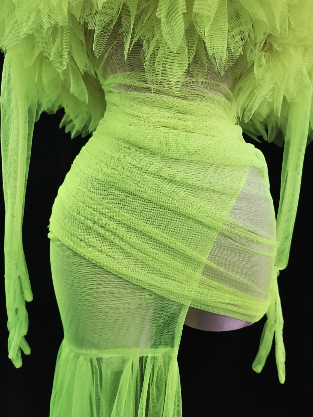 فستان نسائي شبكي للنادي الليلي مع قفازات ، فساتين مناسبة خاصة ، حفل زفاف ، حفل الكوكتيل ، علامة تجارية مصممة