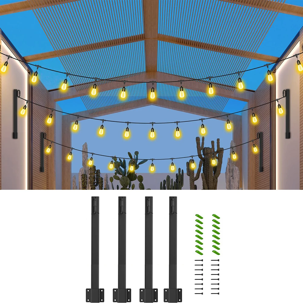 

4 Pcs Outdoor String Light Poles Metal Holder Adjustable Steel For Garden Patio Backyard Decks Decoration Accessories