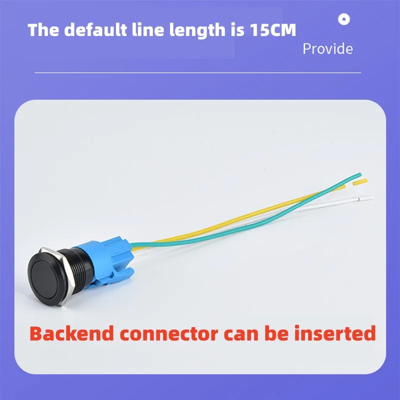 Interruptor de botón de Metal de 12mm, 16mm, 19mm, 22mm, autoreinicio, lámpara de autobloqueo, parada, redonda, resistente al agua, oxidación, negro, alimentación butto