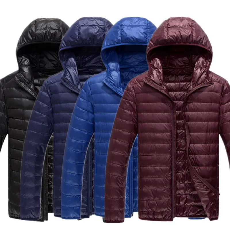 New Men Pure Color Hooded Down Jacket Black / Wine Red Fashionable and Simple Homme Spring and Autumn Warm Daily Casual Coats