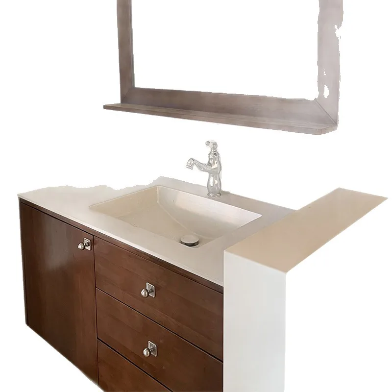 Medieval walnut paint bathroom cabinet ceramic integrated basin combination washstand Guli bathroom