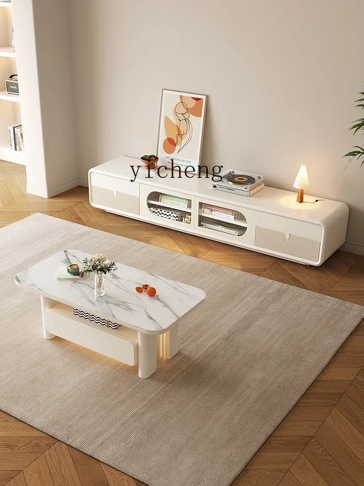 a1 Living Room Coffee Table Cream Wind Household Coffee Table TV Cabinet Combination Table Storage Cabinet with Night Light