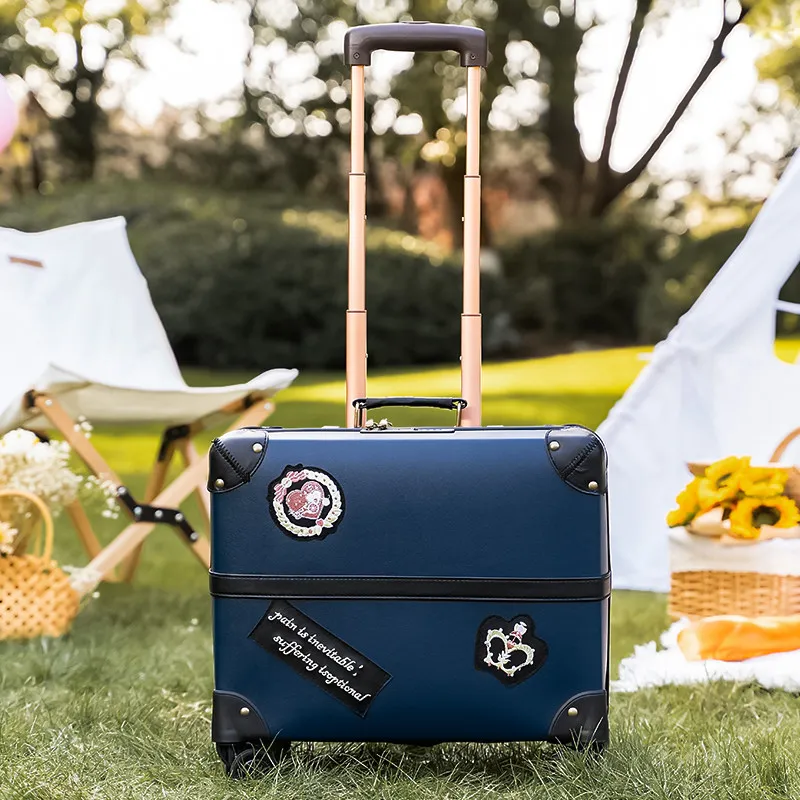 Vintage Carry-on Luggage Small Camping and Picnics Family Travel Suitcase Set Lightweight 16/18 Inch Rolling Trolley Case Unisex