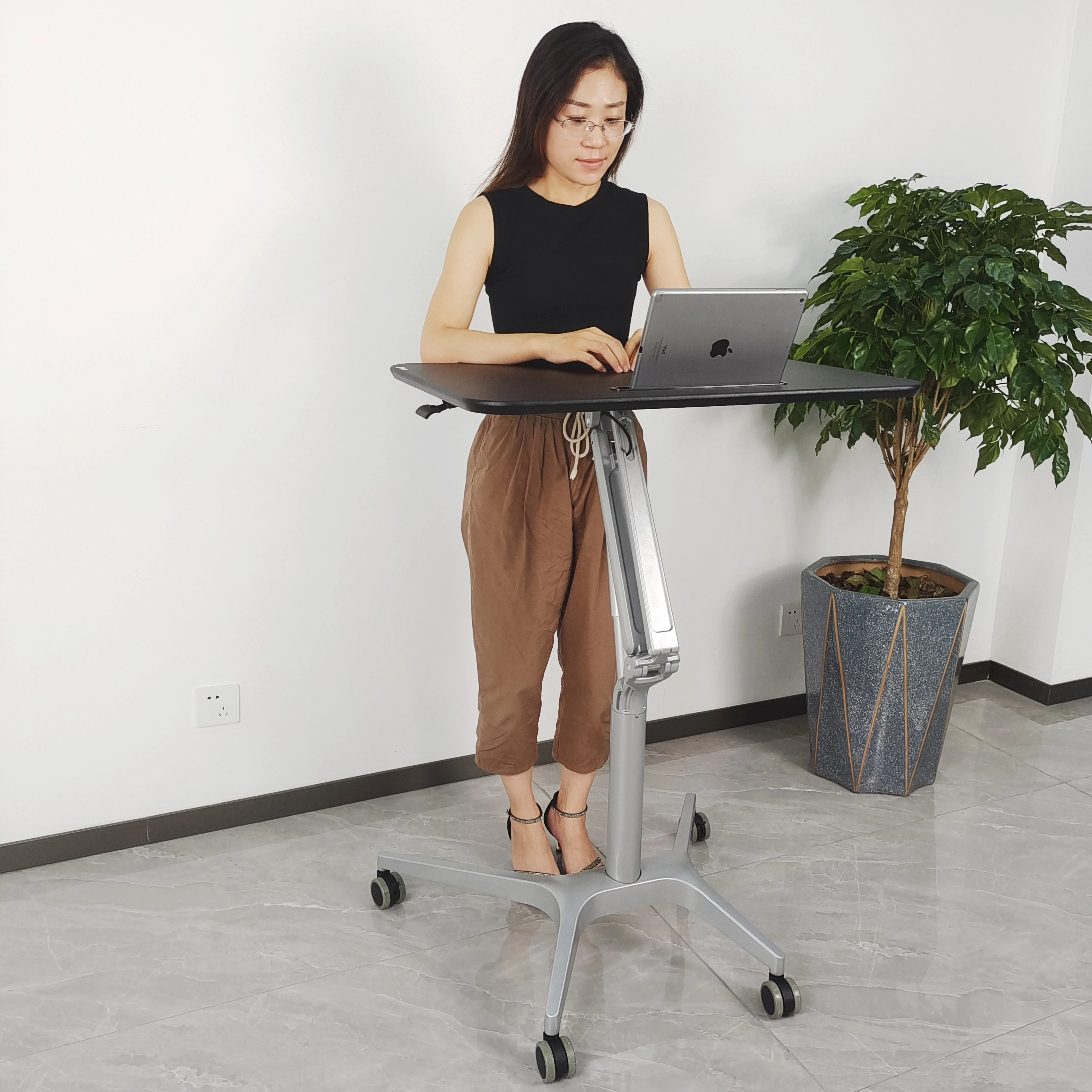 Mobile work station adjustable gas spring lift sit stand office Desk for home,school or compact space