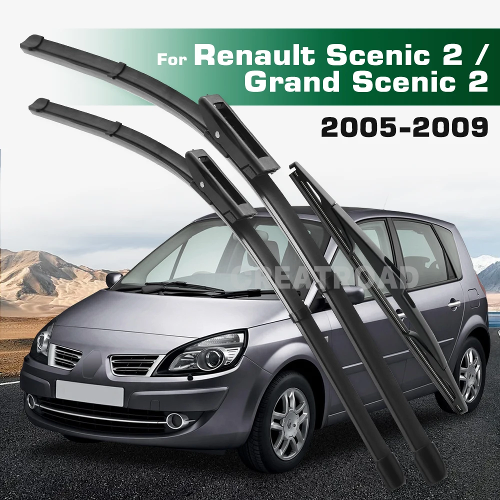 

GREATROAD Стеклоочиститель с левым и правым рулем, комплект передних и задних щеток стеклоочистителя для Renault Scenic 2/Grand 2005-2009, лобовое стекло, окно