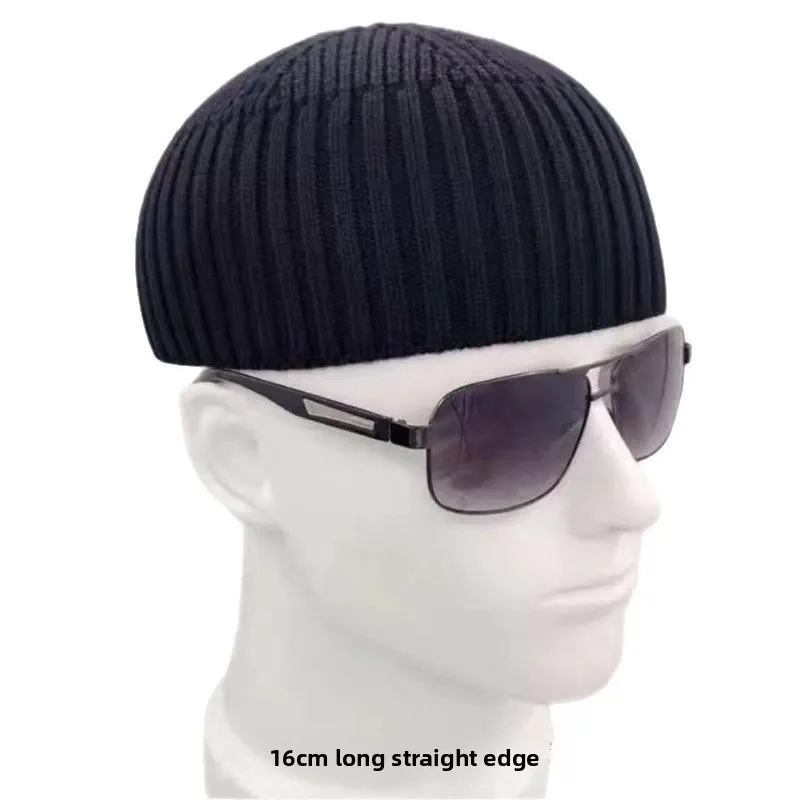 Thick Pure Cotton Knitted Short Beanie Hat Classic Mens Warm Skull Cap Helmet Compatible for Autumn Winter Outdoor Cycling