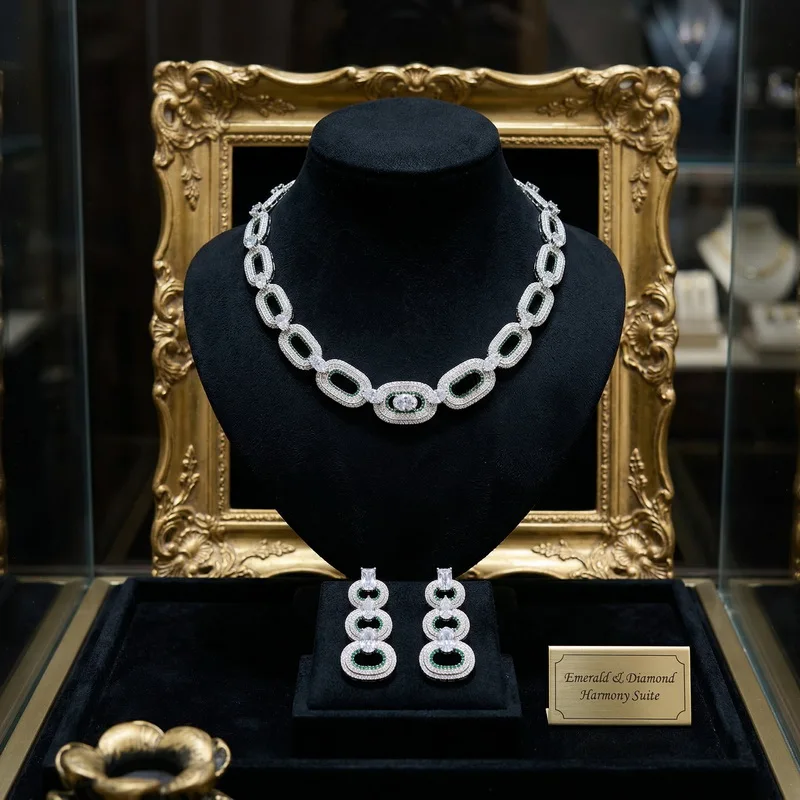 

Комплект украшений в европейско-американском стиле: серьги и ожерелье с инкрустацией из кубического циркония, широкая цепочка в форме буквы О, для вечерних мероприятий