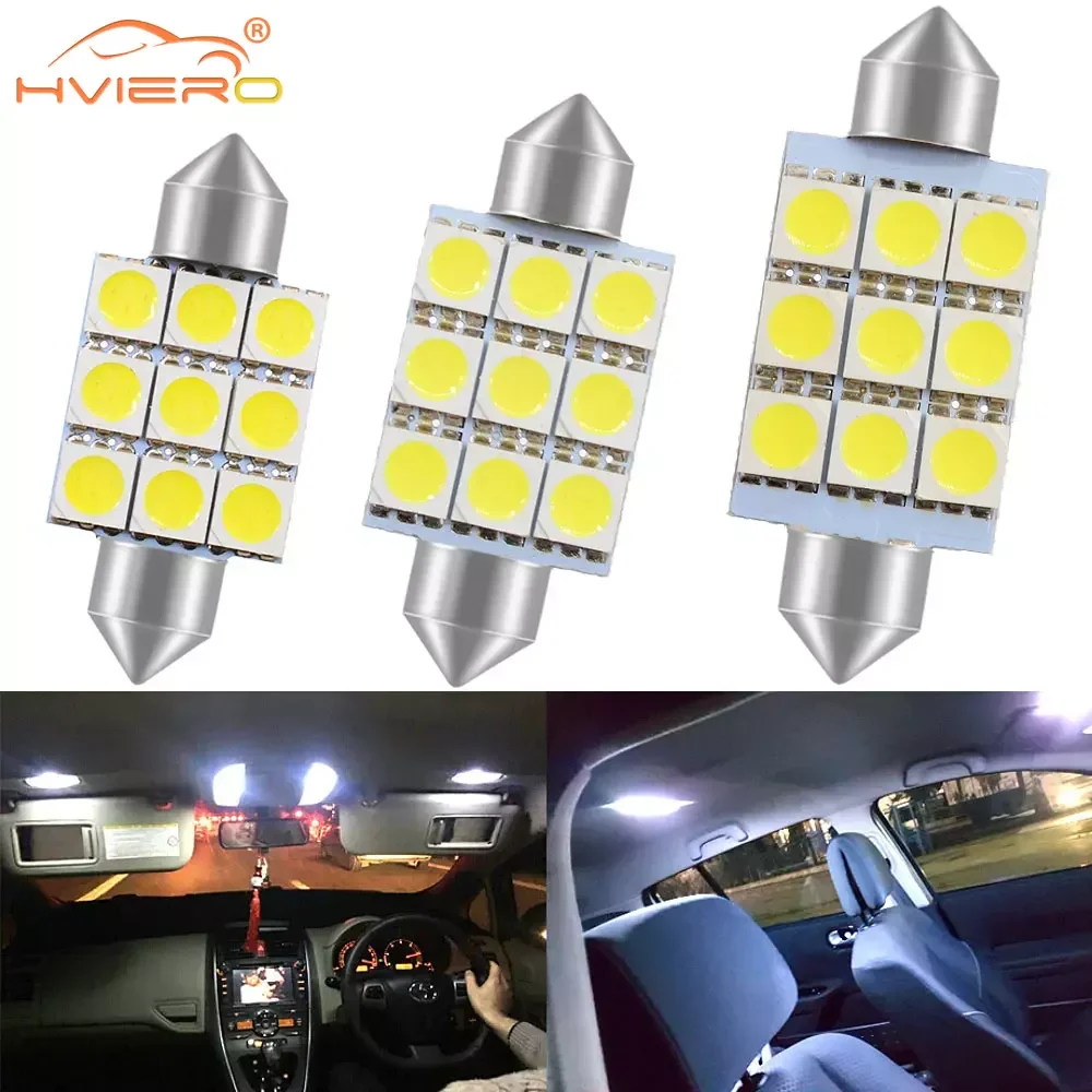 

White C10W 5050 9SMD Ceiling Bulb 31mm 36mm DC 12V Car LED Interior Dome Festoon Door Lights Reading Lamps Trunk Lamp Universal