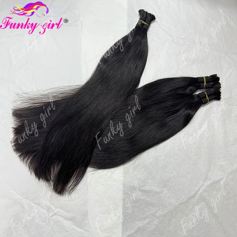 12A Straight Human Hair Bulk 50-400g Bundles 100% Virgin Brazilian Natural Black Color Weft Extension for Weaving Sewing