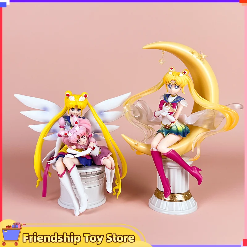 Bandai 20cm Anime Sailor Moon Pvc Doll Girl Toy Cake Decoration Action Figures Model Car Ornament Children Birthday Gift Doll