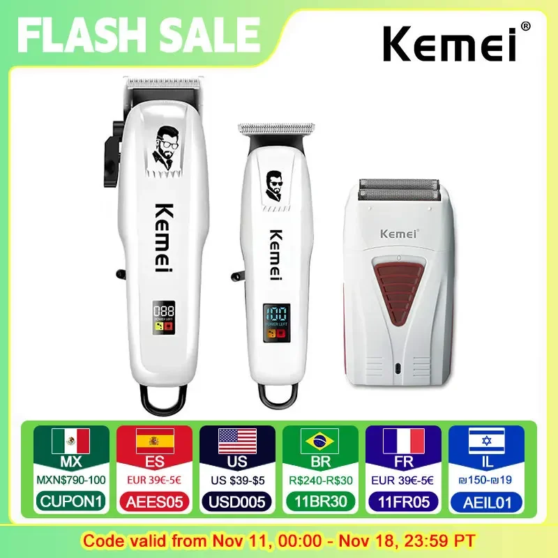 Kemei KM-PG809A KM-PG232 KM-3382 Professional Hair Clipper Set USB Charging Rechargeable Electric Shaver Cordless Beard Trimmer