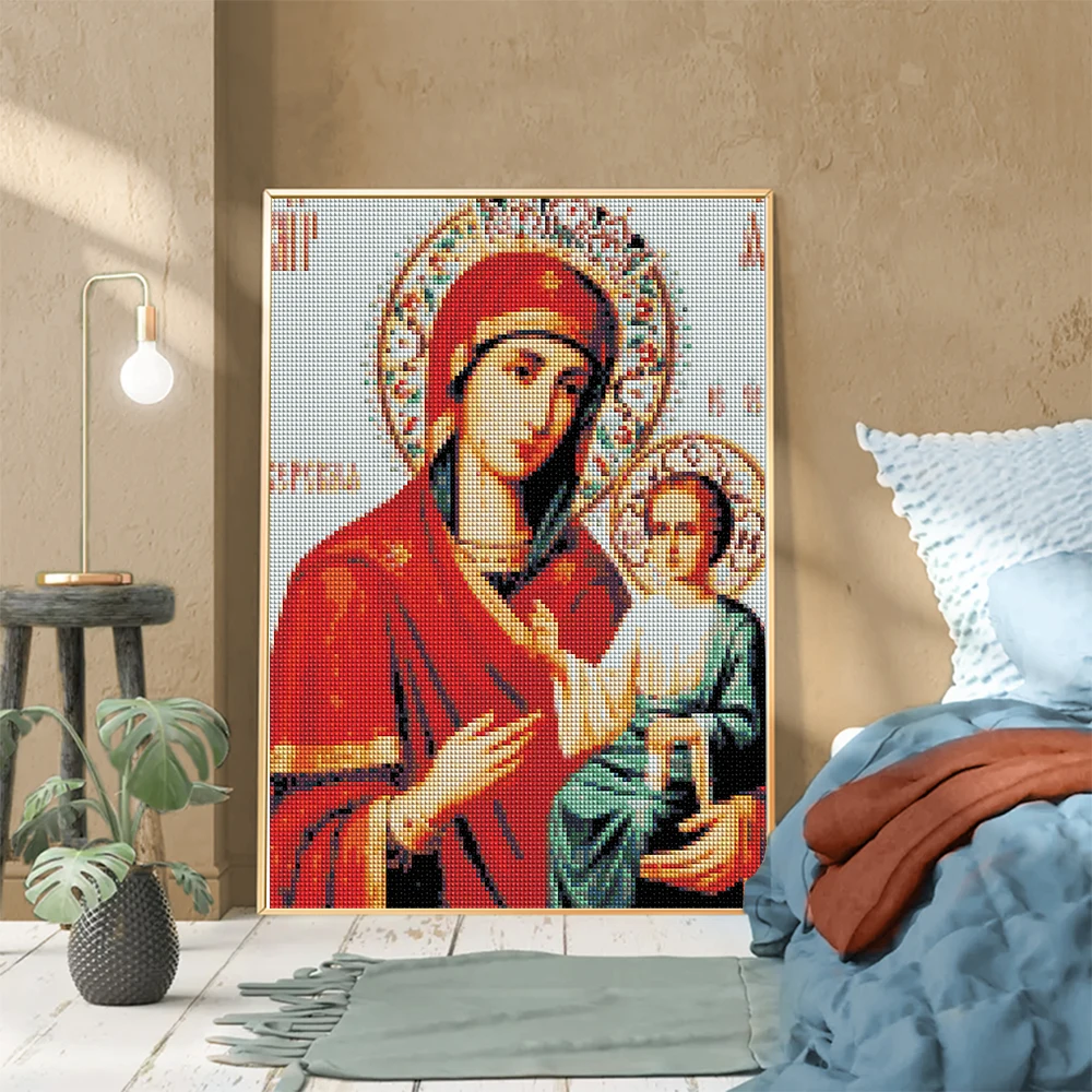 Diamond Mosaic Full Suqare / Round Drill Square Icon Religion Diamond Painting Virgin Mary Rhinestone Embroidery With Diamonds