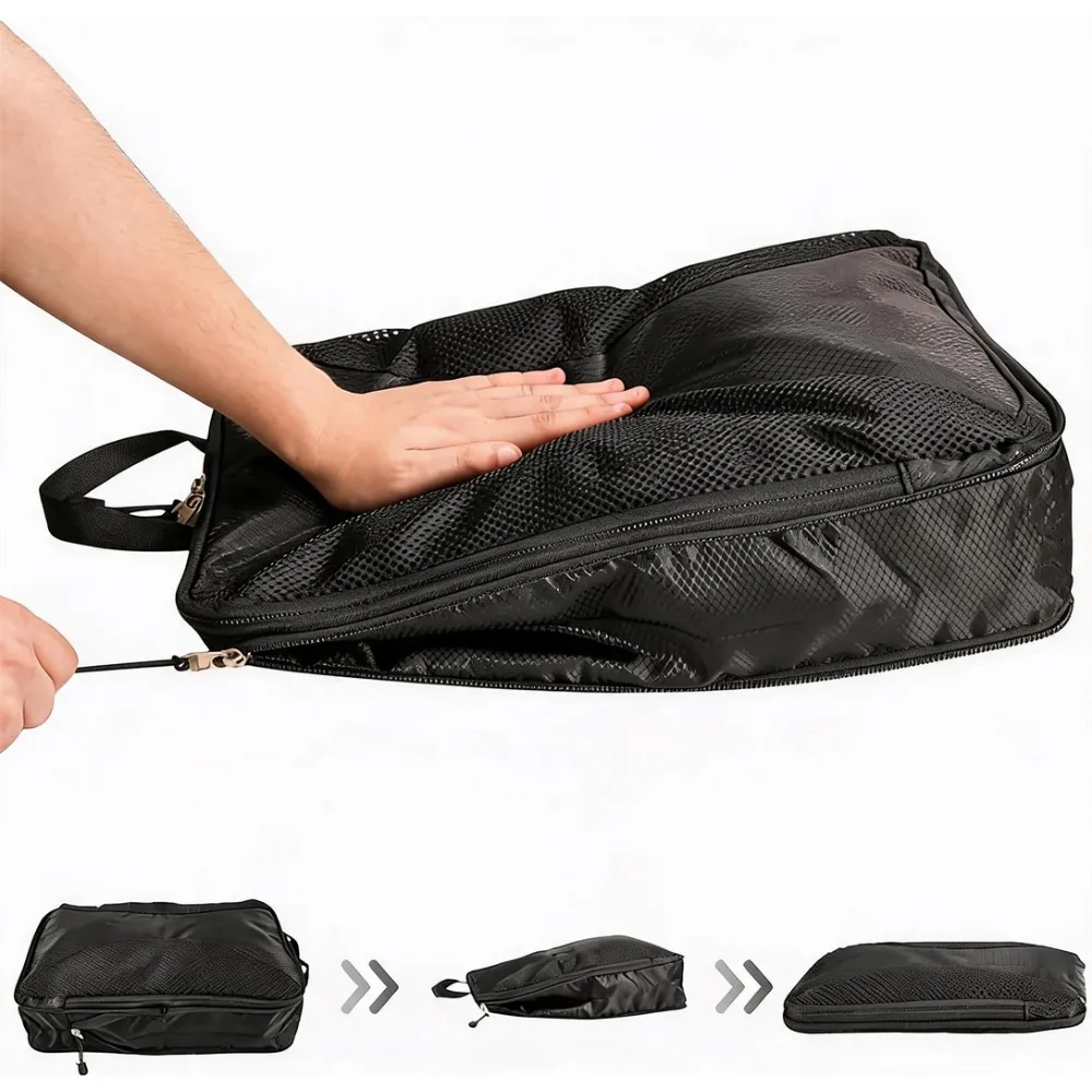 8-teiliges Set Kompressions-Packwürfel, Schwarz, Reisegepäck-Organizer, wasserdicht, mit Doppelreißverschluss, platzsparend für Koffer, Rucksack, Geschäftsreise, Camping