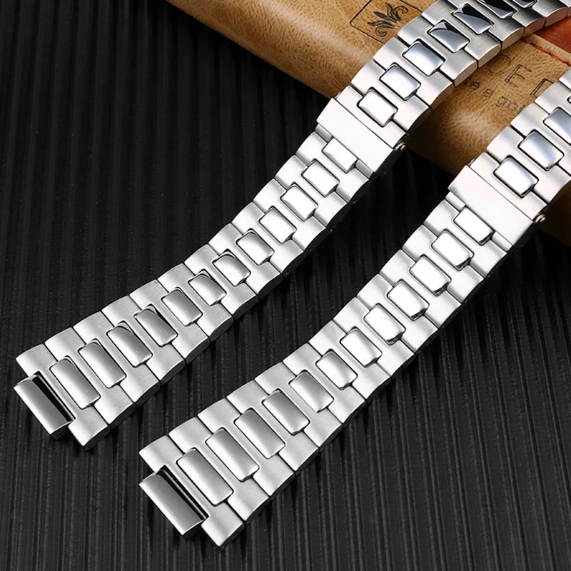 Stainless Steel Watch Strap  Bracelet Silver Metal Watchband with Folding Clasp For Patek Philippe Nautilus 5711 /1A010  25*13mm