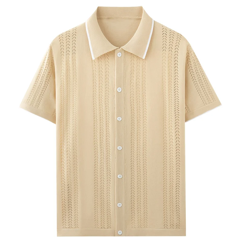 

FX-Men's Summer Casual Thin Button Business Sweater Retro Short Sleeve Casual Beach Tops