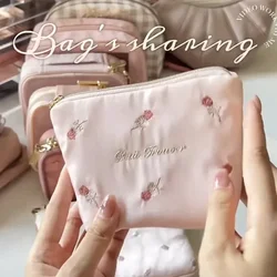 1 Piece Retro Aesthetic Floral Card Purse for Women France Style Women Pink Color Flower Card Coin Wallet Mini Portable Bag