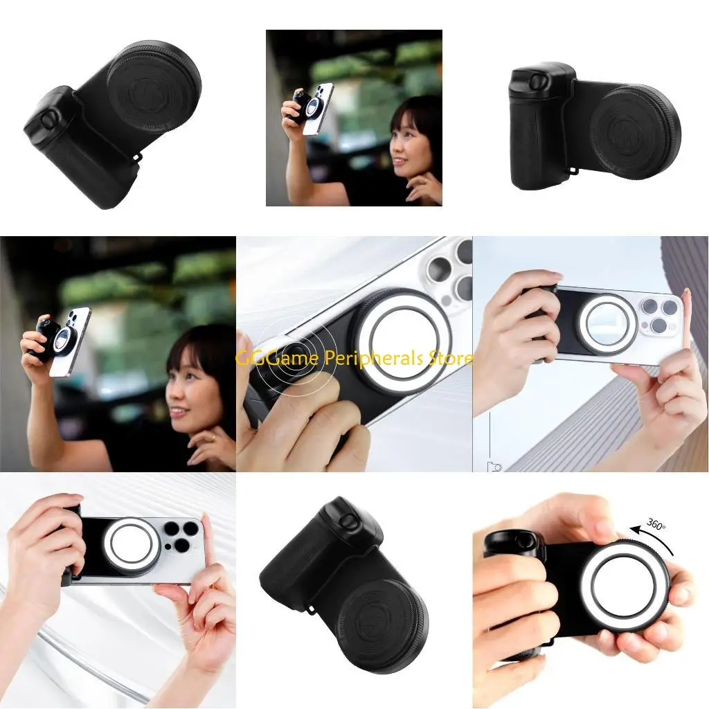 U55B سطوع قابل للتعديل LED ملء ضوء حلقات سيلفي مغناطيسية قابلة للشحن قبضة المفاجئة للهواتف الذكية كاميرا لاسلكية عن بعد