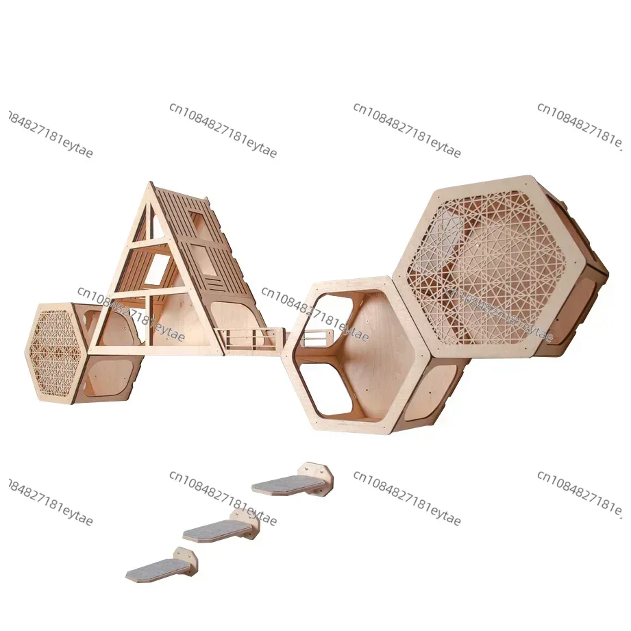 

Unique Design Modern Cat Wall Furniture Mounted Hexagon And Triangle Shelves For Climbing