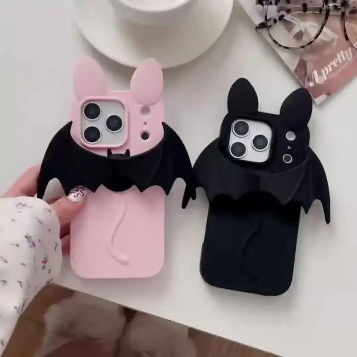 Cartoon Bat Cute Cat Ears Silicone Soft Case for IPhone 17 16 15 14 13 Pro Max 17Pro IPhone17 i17 ProMax Phone Cover Accessories
