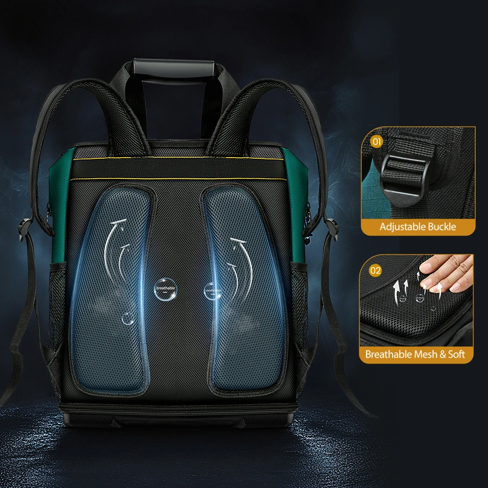 حقيبة ظهر للأدوات بجيوب متعددة، قاعدة مطاطية ذات سعة كبيرة، مقاومة للاهتراء ومتينة، حقيبة ظهر لتخزين الأدوات متعددة الوظائف #3