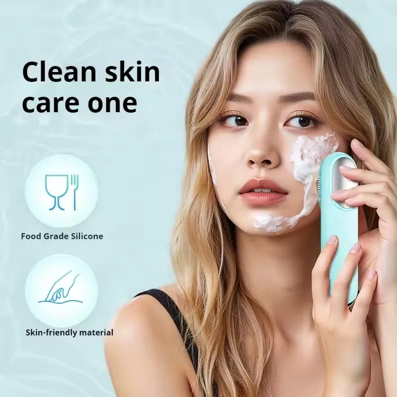 แปรงขัดหน้าซิลิโคนไฟฟ้า แปรงทำความสะอาดผิวหน้าแบบร้อนและเย็น กันน้ำ ชาร์จซ้ำได้ เครื่องทำความสะอาดผิวหน้าอัลตราโซนิก อุปกรณ์ดูแลผิว