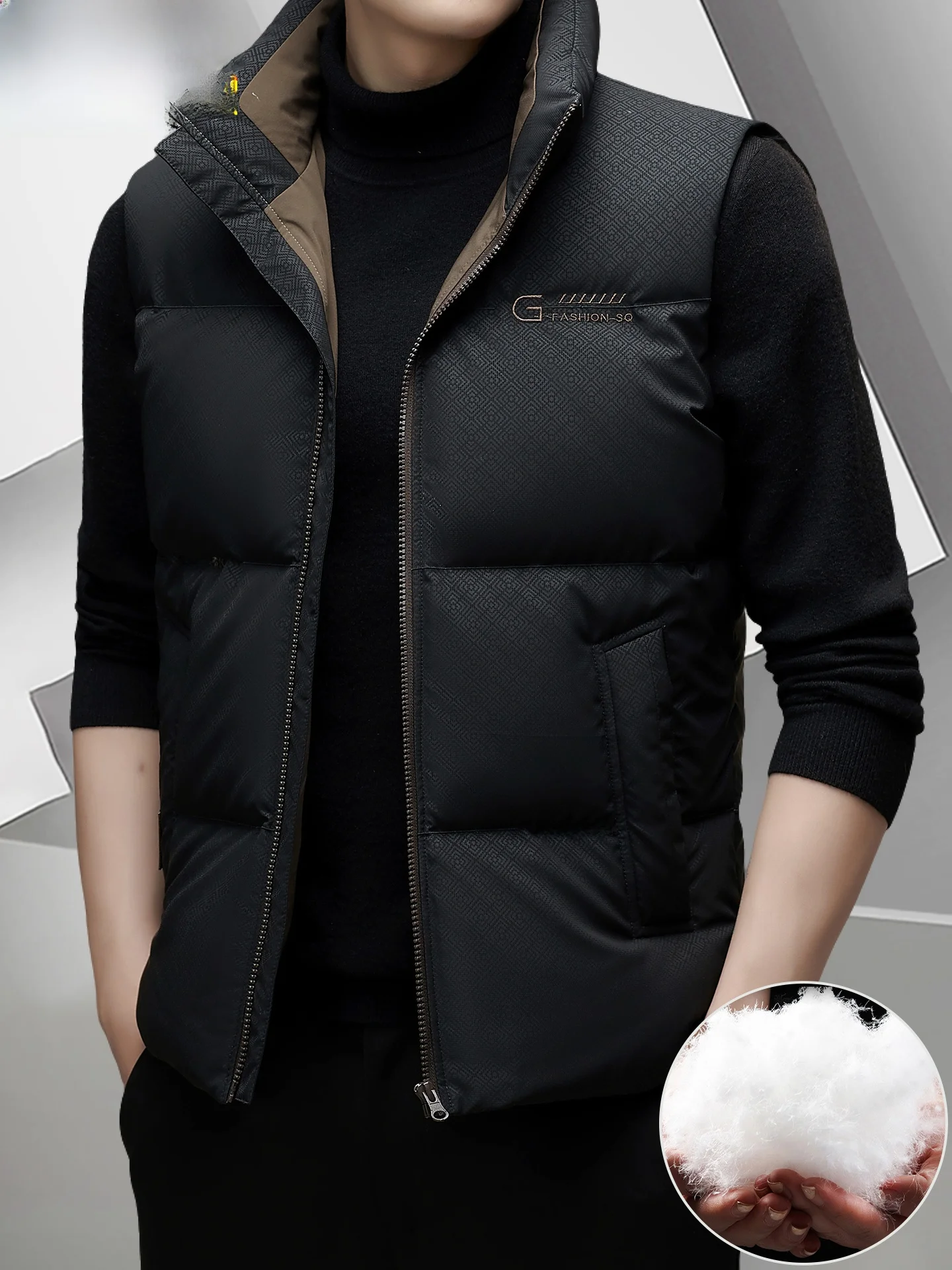 

High-End Brand Men's down Vest Thiened Winter Stand Collar Jaet Outerwear Faionable Urban Sle Du down Vest for Midd...