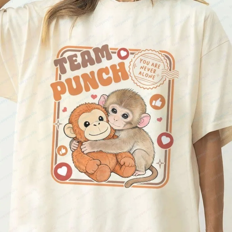 Punch Monkey Print Shirt Viral Punch Monkey New Style Tee You Are Never Alone Tops Trend Classics Casual Streetwear Ropa Mujer