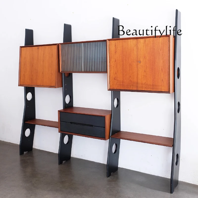 

French medieval all-solid wood wall cabinet household floor combination shelf display cabinet bookcase retro shelf