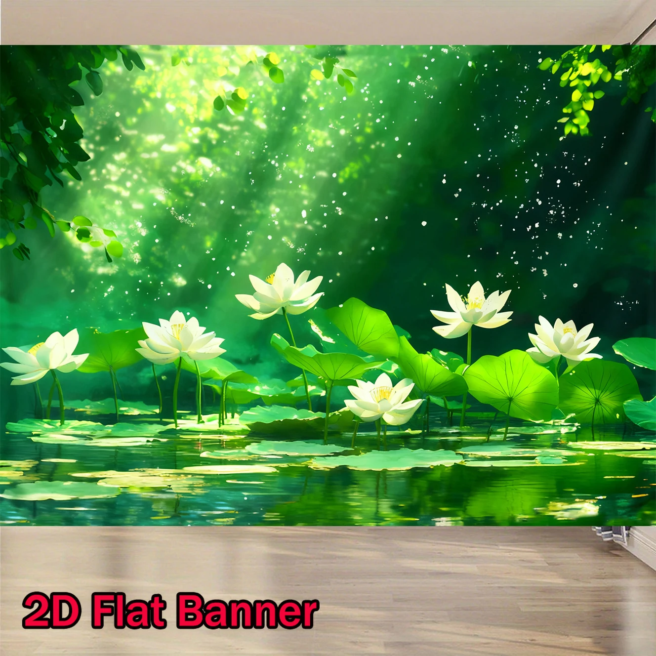 2D Flat, 1pc Large Serene for Lotus Sunshine Lake Landscape Wall Tapestry - Soft Texture Polyester Fabric HD Print Wall Hanging